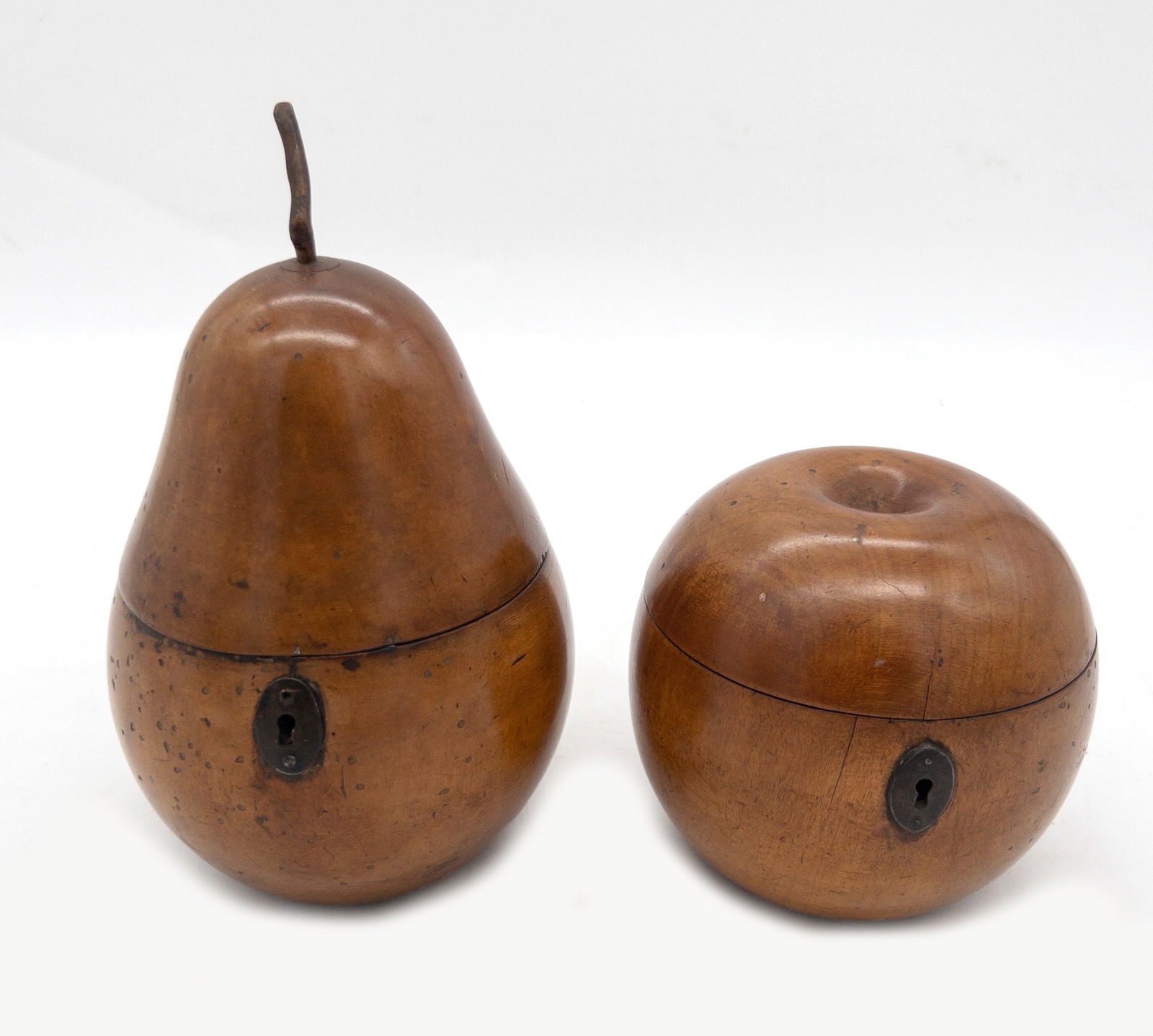 Pair of English Georgian Boxwood Tea Caddies In Form of Pear & Apple (1 of 8)