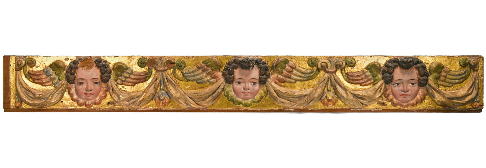18th C. Spanish Wood Carved Painted Panel of Angel Heads (1 of 7)