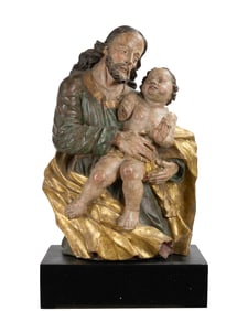 C. 1700's Tyrol Italian St. Joseph and Christ Child Carved Wood Santos