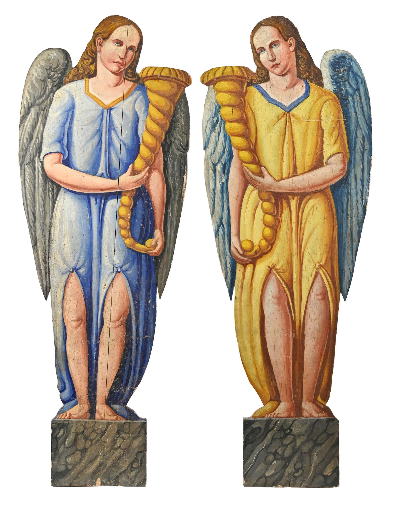 19th C. Italian Wood Hand Painted Angel Alter Hangings (1 of 6)
