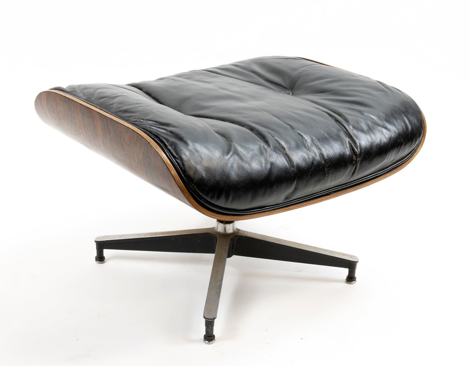 Mid-Century Modern Eames Black Leather Ottoman for Lounge Chair (1 of 3)