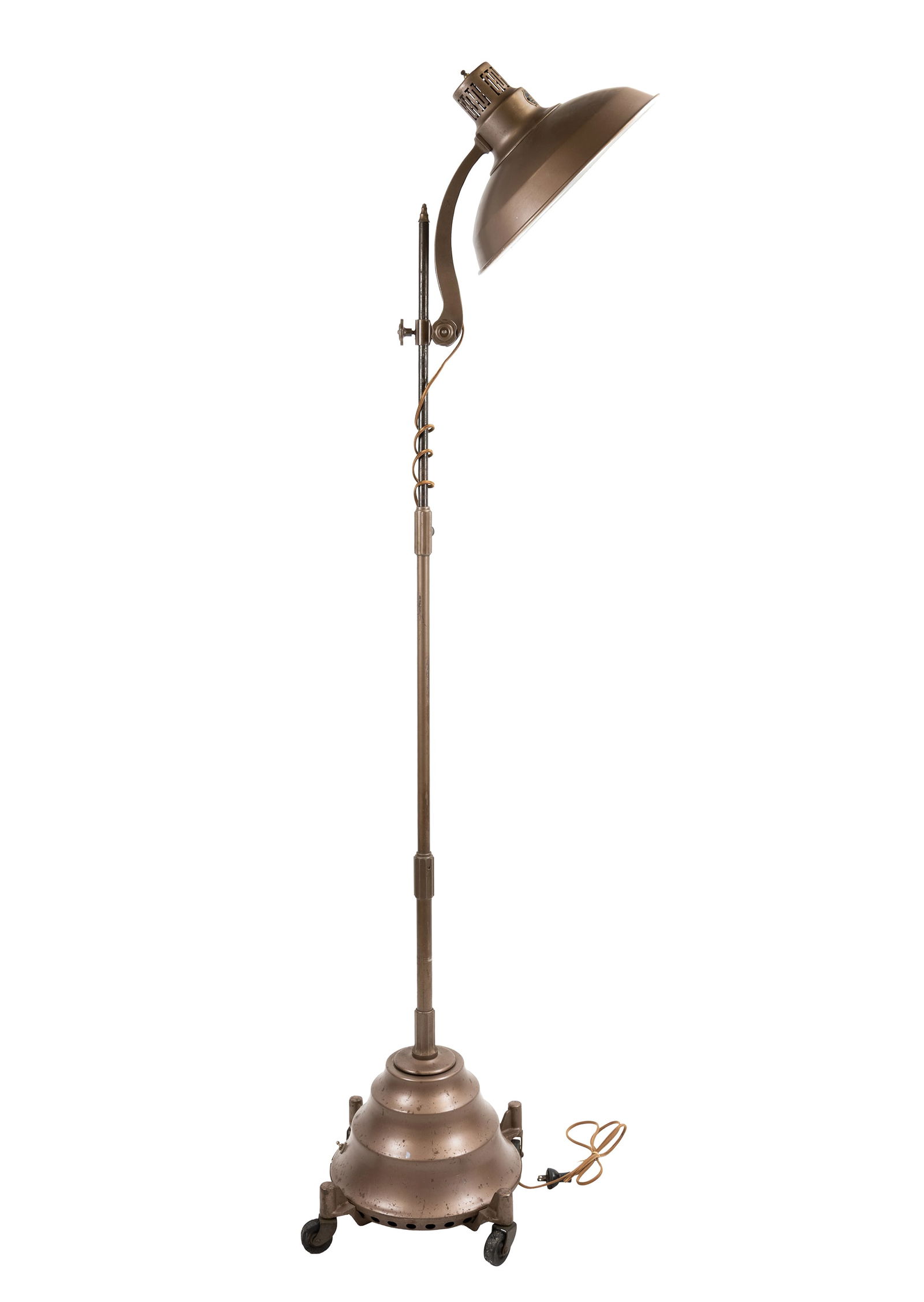 General Electric Sunlamp Floor Lamp, 64": General Electric Sunlamp Floor Lamp. Measures appx 64" tall. Adjustable lamp height. Lamp rewired and in working order. On casters.