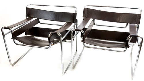 Pair Signed Stendig Marcel Breuer Wassily Lounge Chairs