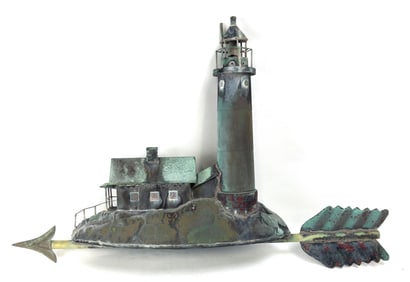 Rare Full Bodied Copper Lighthouse Weathervane