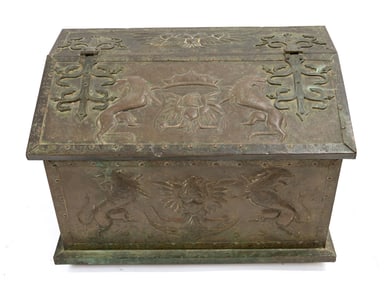 Early 19th C. Russian Hand Tooled Embossed Copper/Brass Chest