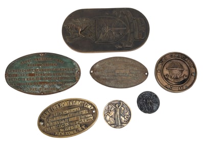 Lot of 7 Brass Ship Plaques / Medals