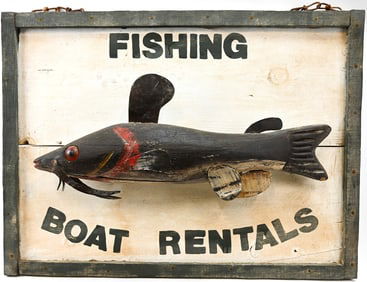 Fishing Boat Rentals 3D Fish Wood Trade Sign
