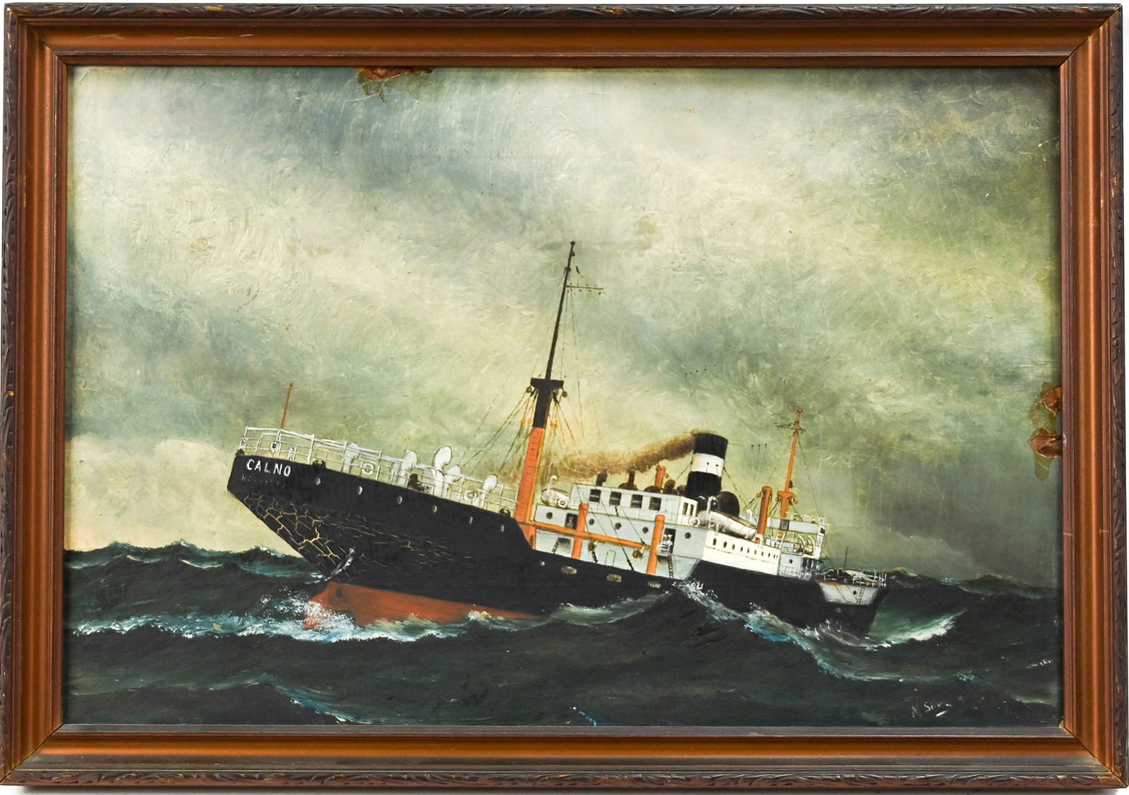 19th C. Portrait of American Transitional Steam Sailing Ship, "Calno" Oil On Boa (1 of 5)