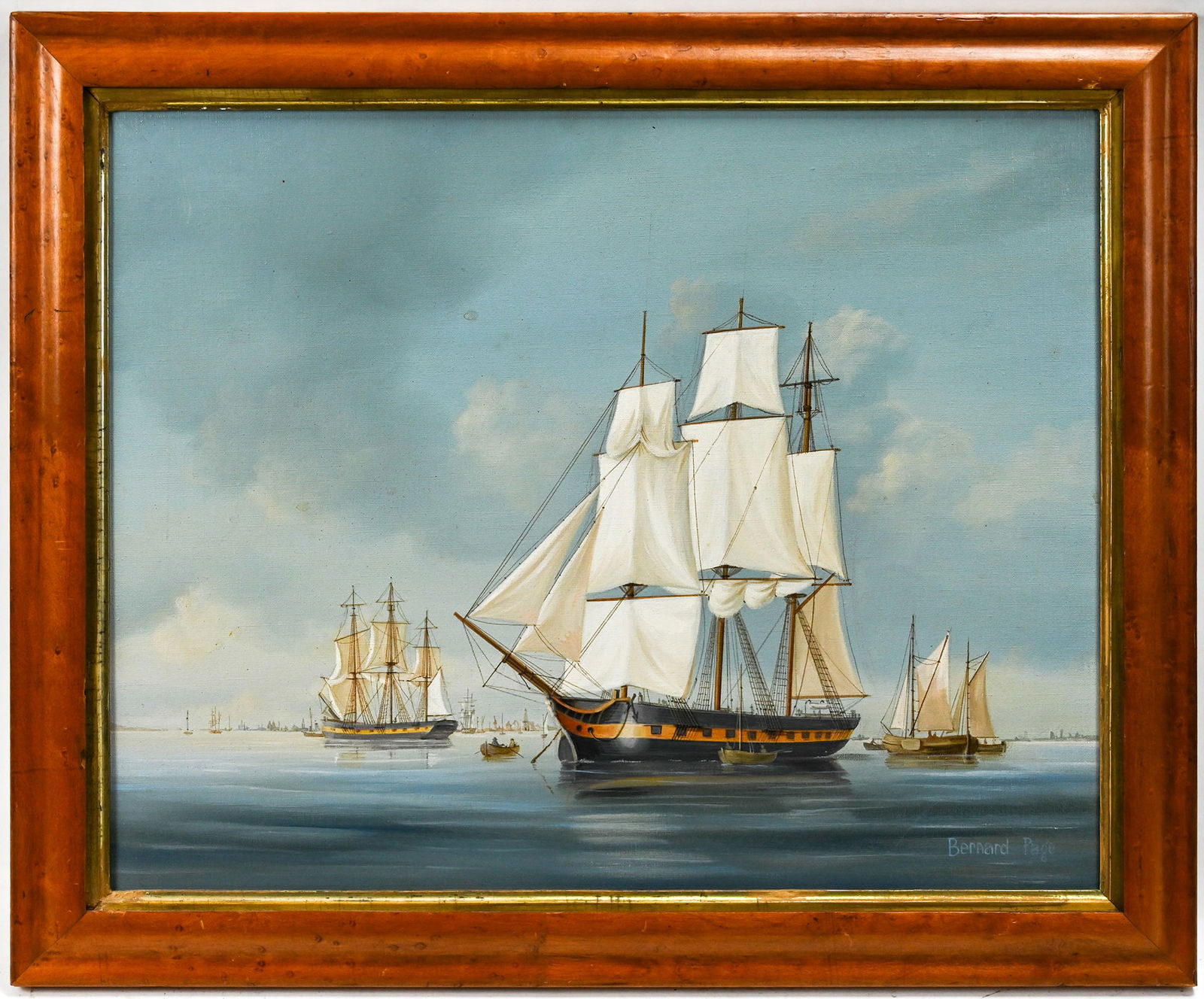 Bernard Page British Harbor Scene Oil On Canvas (1 of 3)