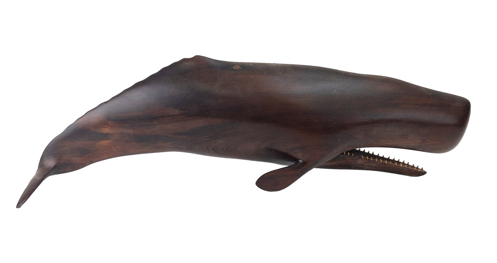 Peter B. Allen '74 Wood Carved Folk Art Whale Hanging: Peter B. Allen '74 Wood Carved Folk Art Whale Hanging. Signed and dated on top. Measures appx 26" long. In very good condition. Missing a few teeth as shown.