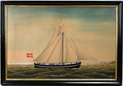 Neapolitan School Gouache of the Danish Ship "Neptun" in Nyborg