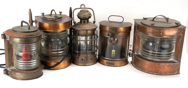 Set of 5 Electrified Clear Glass Ship's Lanterns