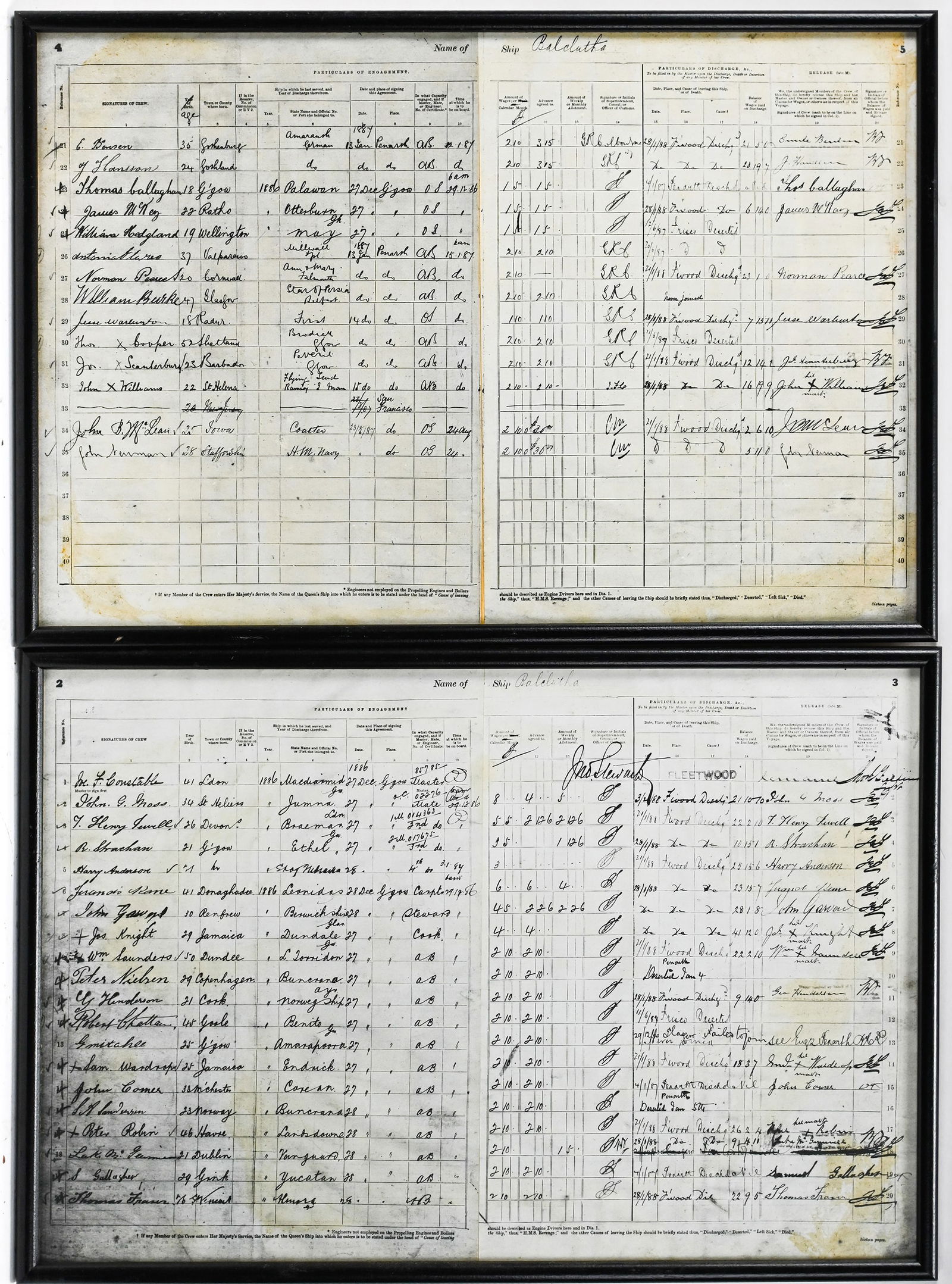 Two 1886 Balcutha Ship's Crew Manifest Record Prints (1 of 3)