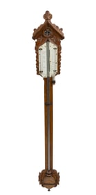 London England Neo-Gothic Oak Stick Barometer, J & W.E. Archbutt