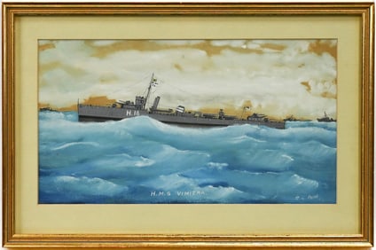 H. L. Phipp Portrait of English Destroyer H.M.S. Vimiera Gouache
