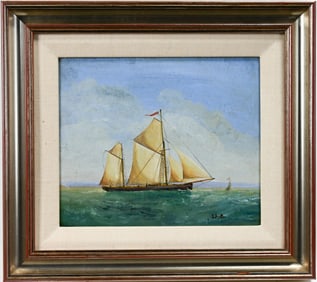 T. Tuck Portrait of Sailboat Oil On Board