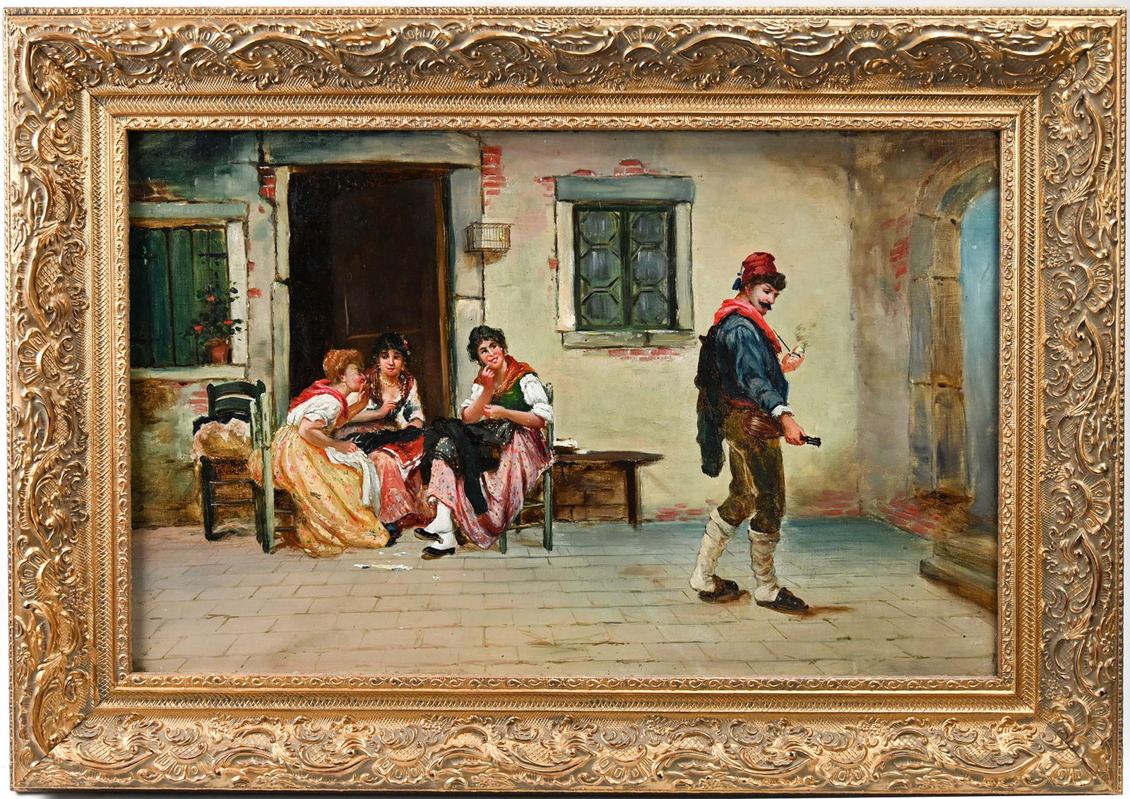 Italian School Oil On Board, "Cafe Scene" (1 of 3)