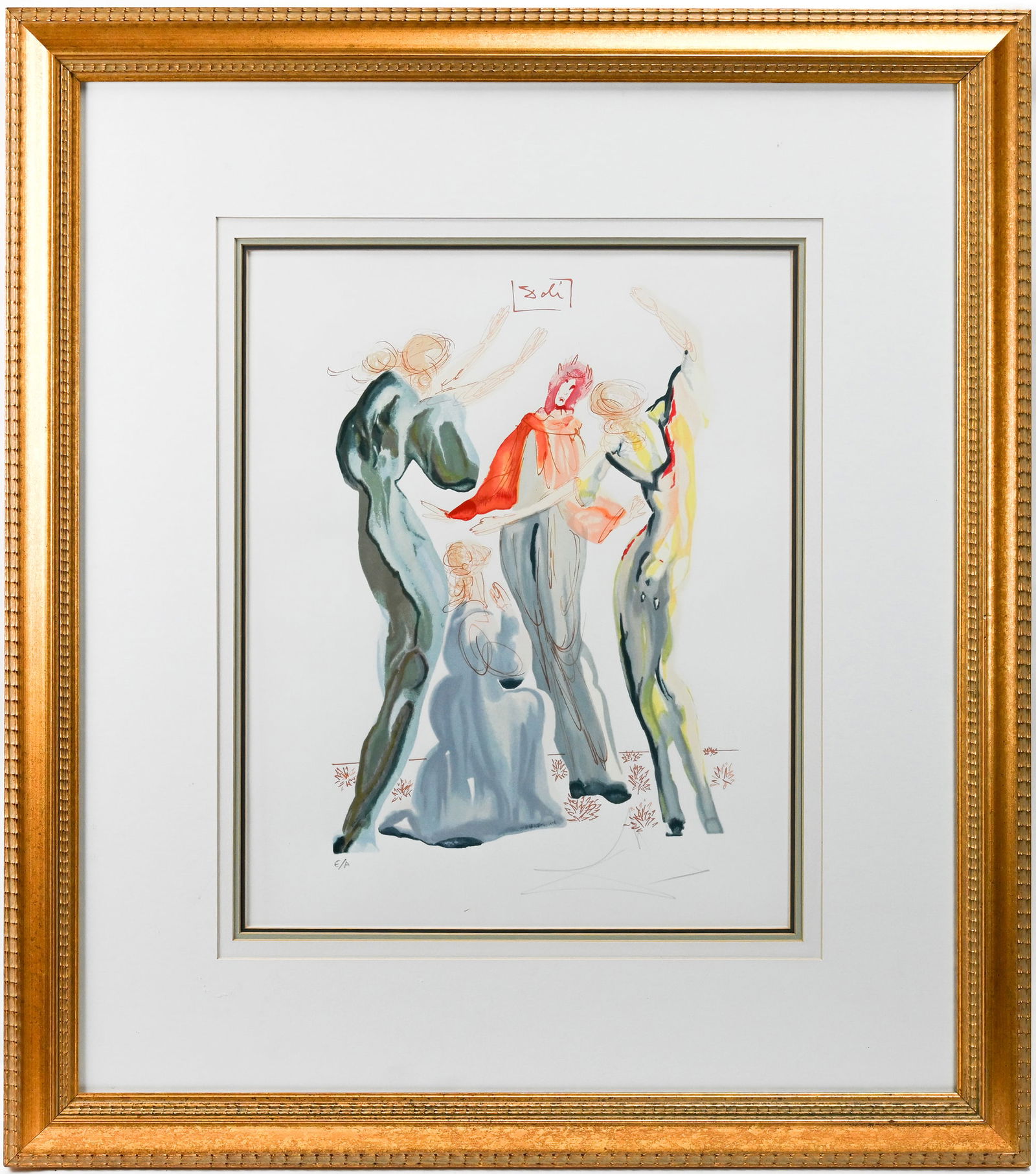 Salvador Dali "La Danse" Color Woodcut: Salvador Dali (1904-1989) "La Danse" Color Woodcut. Certificate with additional information verso (edition 200). Signed in pencil lower right. Marked EA lower left (artist's proof). Image measures app
