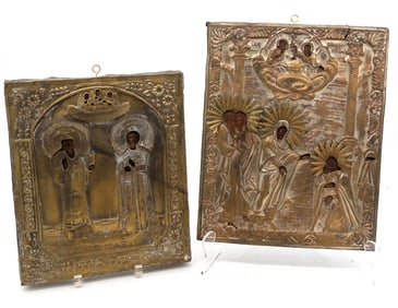 Pair of 19th C. Russian Orthodox Oklad Icons