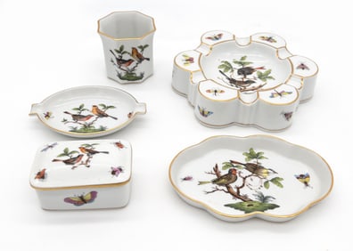 5pc Group Herend Rothschild Bird Smoking Set