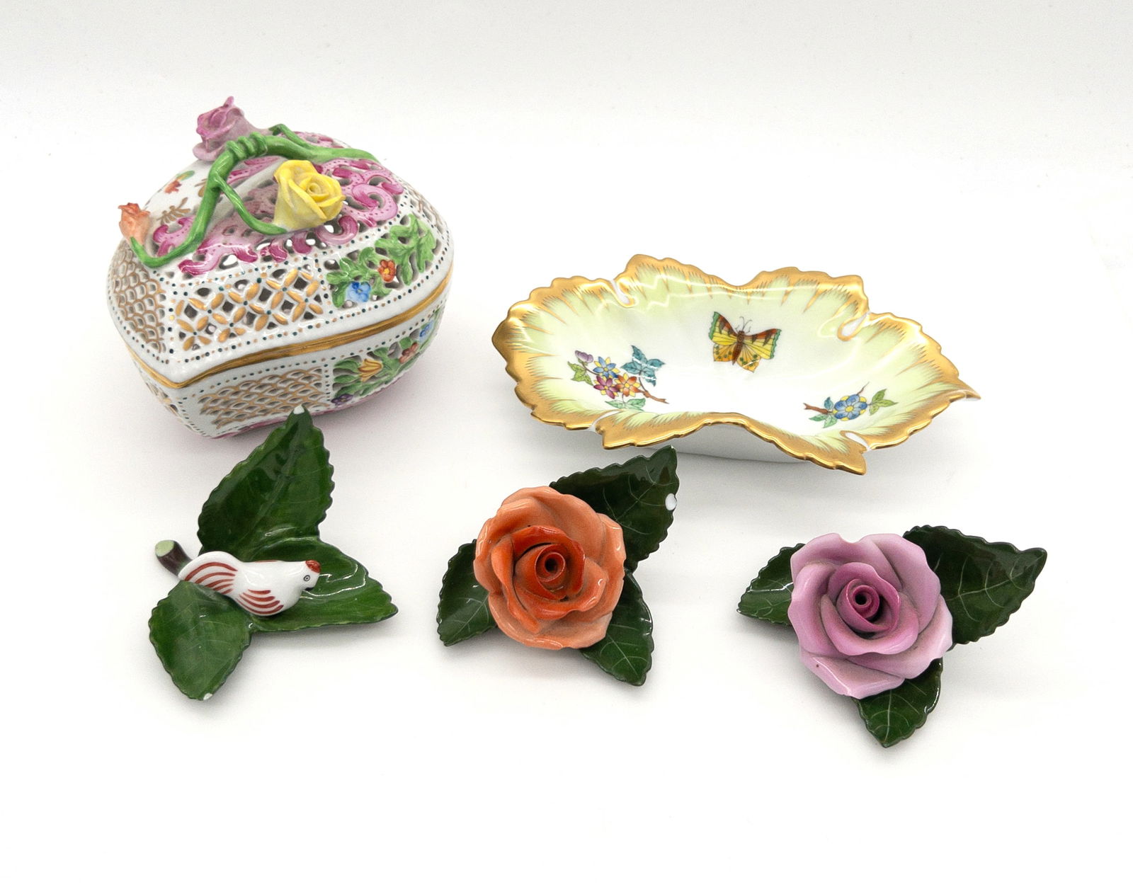 5pc Herend Floral Porcelain Pieces (1 of 6)