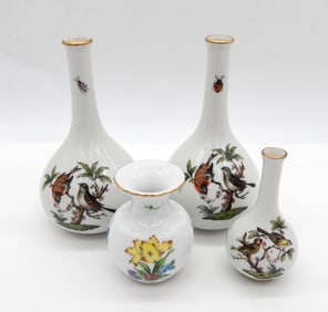 Four Small Herend Bud Vases, Rothschild Bird & Floral