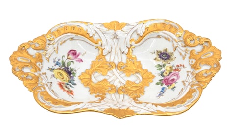 Meissen Serving Dish with Heavy Gilt & Flowers