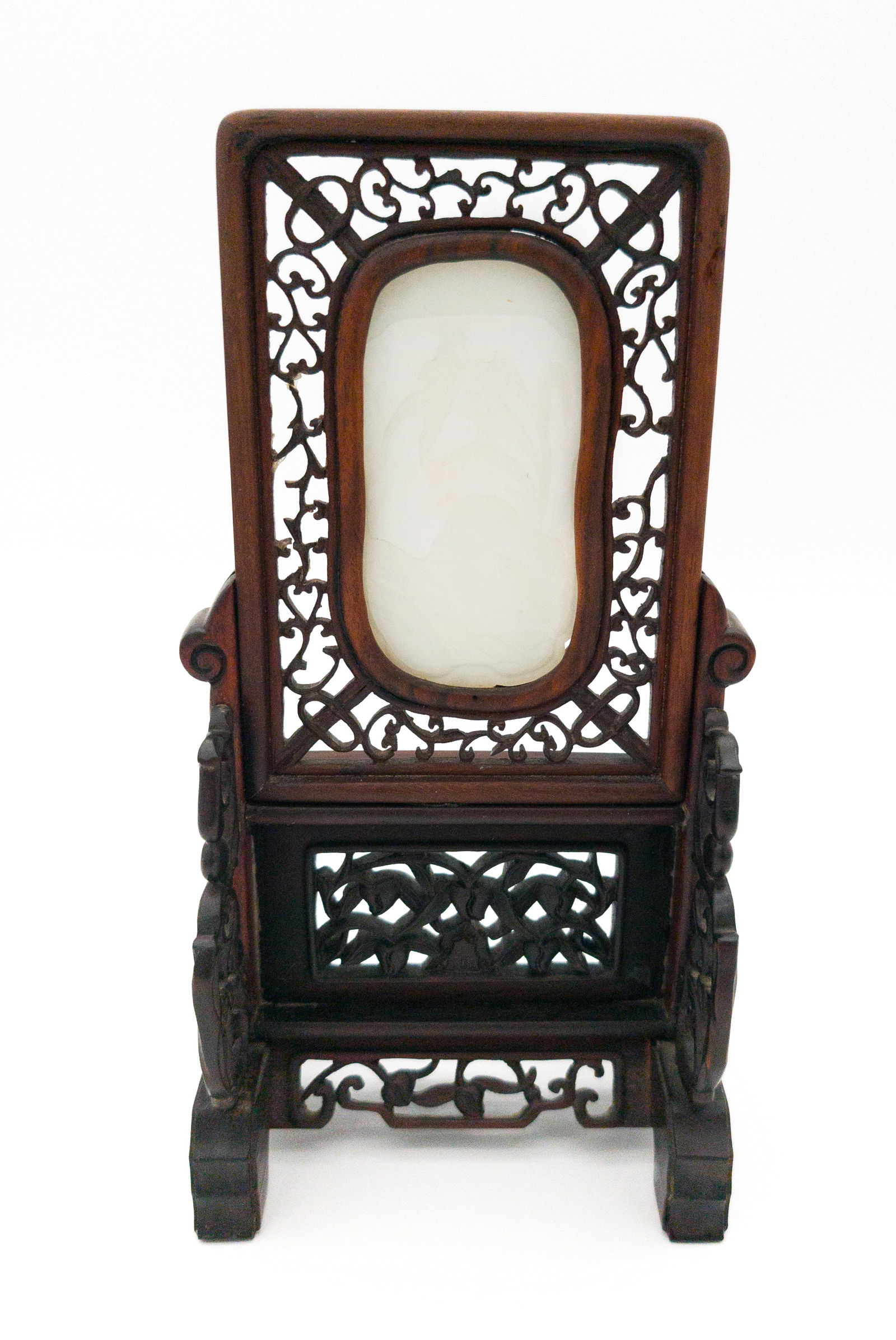 Chinese White Jade Plaque Inset Into Wood Stand (1 of 8)