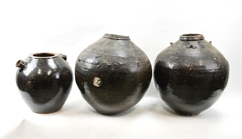 Three 19th C. Chinese Clay Soy Pots