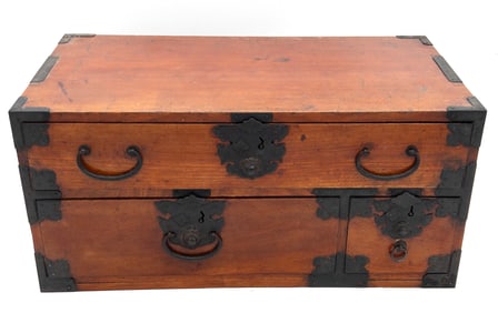 19th C. Japanese Sakata Keyaki Zelkova Wood Tansu With Iron Fittings