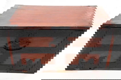 19th C. Japanese Keyaki Zelkova Wood Suzuribako Merchant's Box