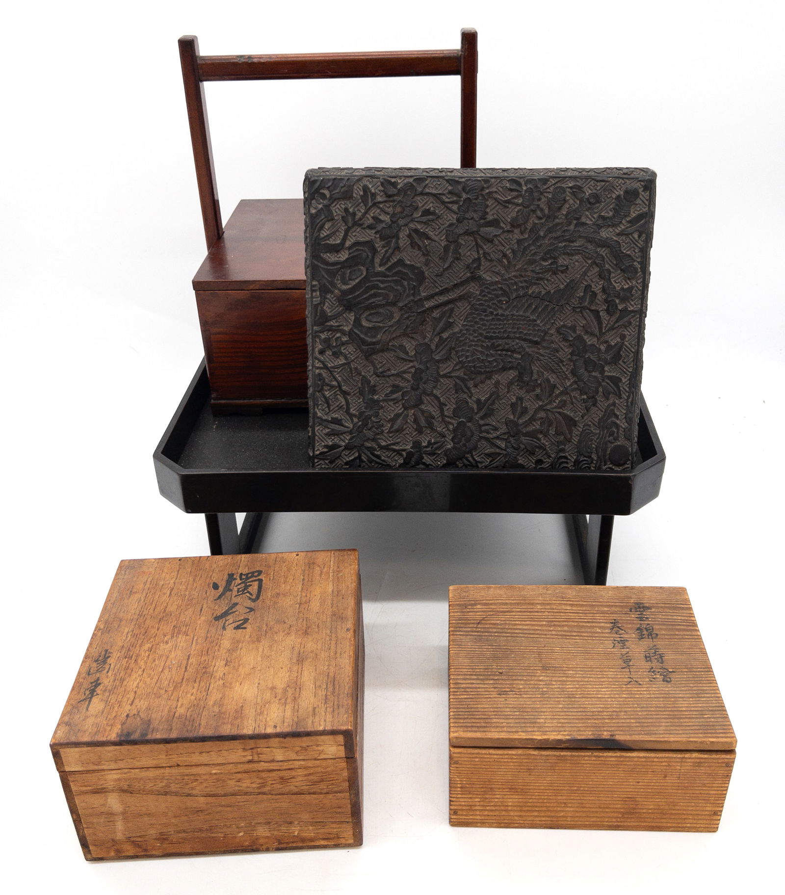 Lot of 5 Japanese Wood & Lacquer Boxes / Tray (1 of 7)