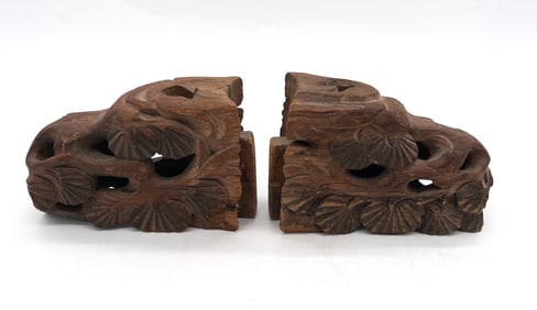 19th C. Japanese Kibana Carved Wood Corner Brackets