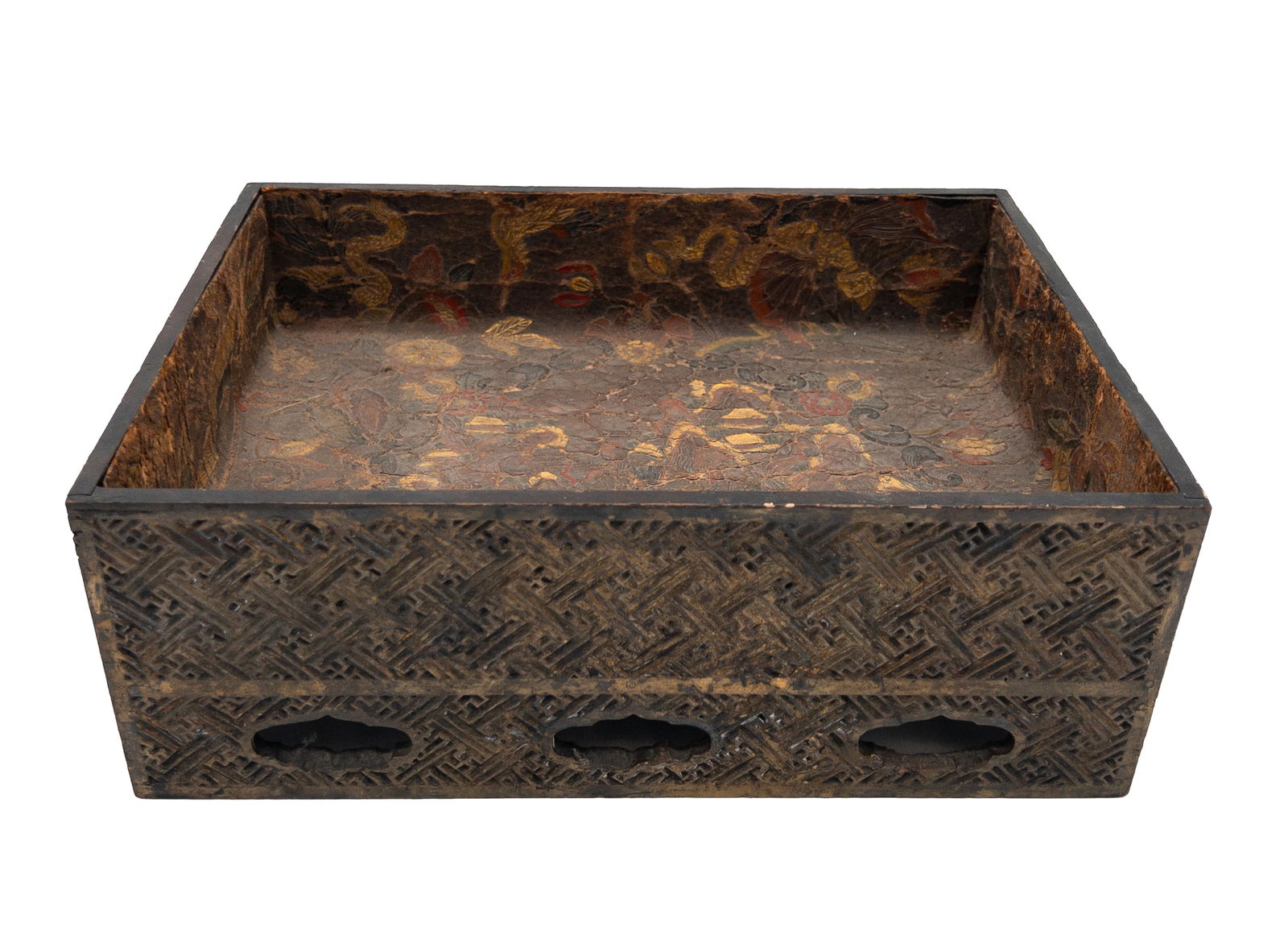 19th C. Japanese Carved Lacquer and Gold Painted Leather Sutra Tray (1 of 5)