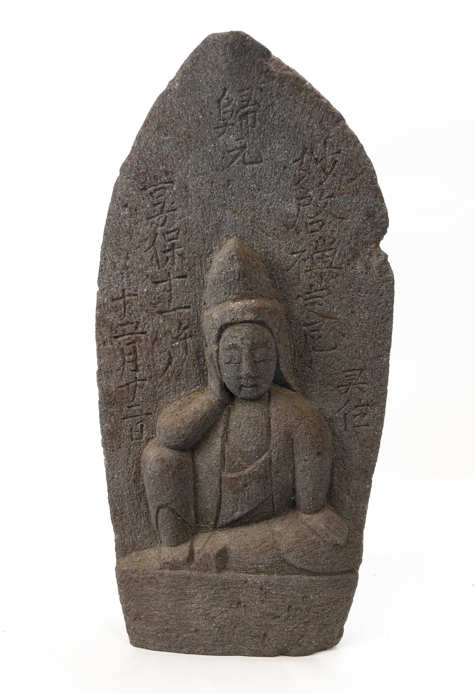 Japanese Edo Period Stone Stele of Nyoirin Kannon: Japanese Edo Period Stone Stele of Nyoirin Kannon. In good original condition. Measures appx 24 1/2" tall x 12" wide x 3 1/2" deep.