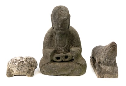 Lot of 3 Japanese / India Stone Garden Figures