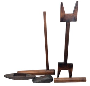 Lot of 5 Japanese Wood Tools: Weaving, Mochi, Shoe, Etc.