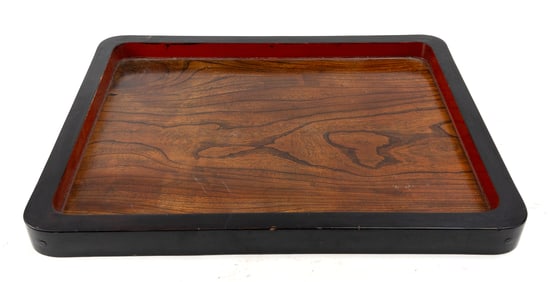 Large Japanese Keyaki Zelkova Wood Red and Black Lacquer Tray