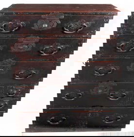 7 Drawer Japanese Tansu with Ornate Hardware