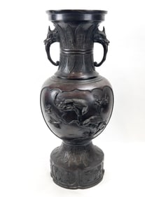 27" Monumental Meiji Japanese Bronze Urn Vase