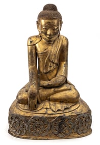 18th C. Burmese Gilt Wood Buddha Bhumisparsa Mudra