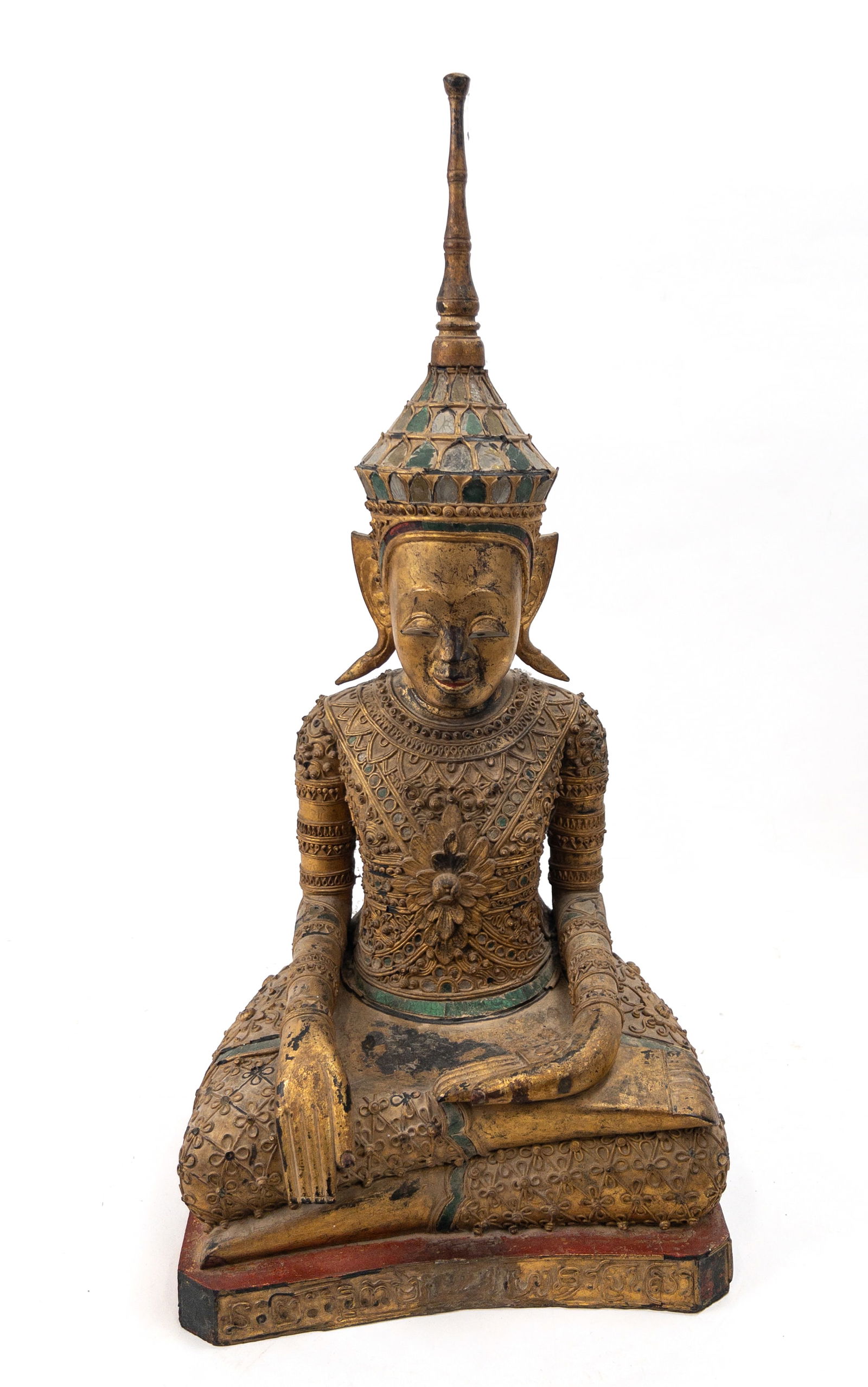 Antique Cambodian Gilt Wood Buddha With Mirror Decoration (1 of 7)