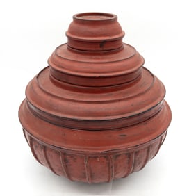 Large Burnese Red Lacquer Stacking Food Offering Container