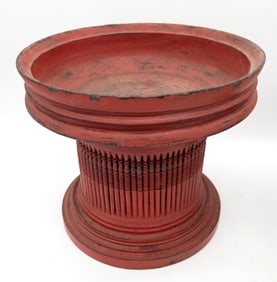 Lot of 2 Thai Red Lacquer Pedestal Stands