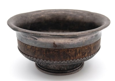 Tibet Silver and Burlwood Footed Tea Bowl