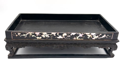19th C. Vietnamese Wood and Mother of Pearl Ironwood Tea Tray