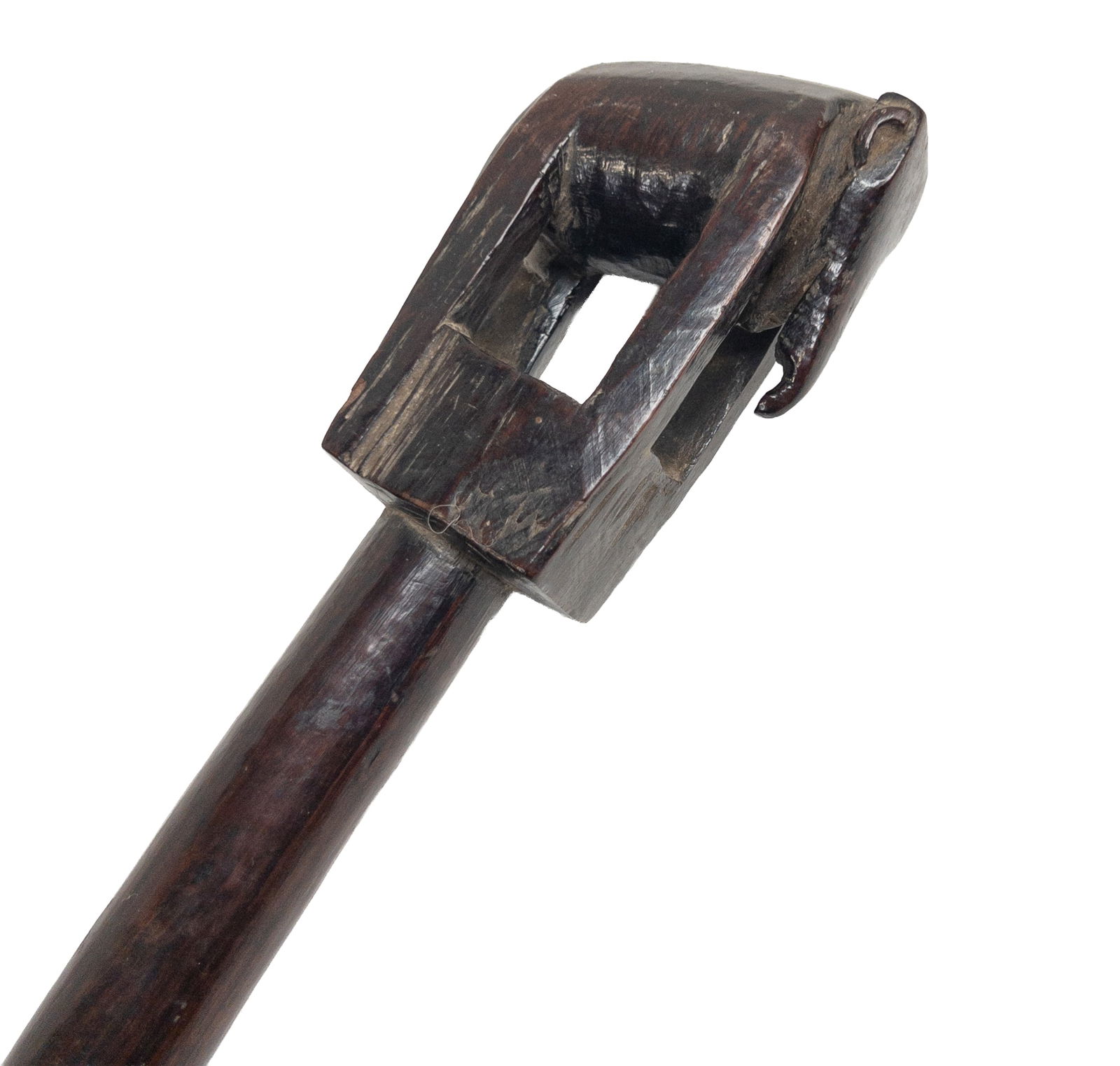 Primitive Wood Carved Nepal Walking Stick w/ Elephant Handle (1 of 3)