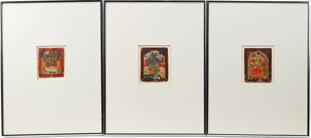 Lot of 3 17th/18th Tibetan Buddhist Tsakli / Tsakali Painted Initiation Cards