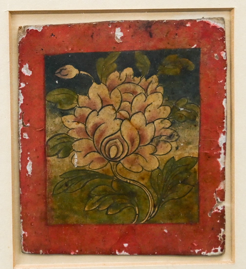 Early Lotus Blossom Tibetan Buddhist Tsakli / Tsakali Painted Initiation Card (1 of 2)