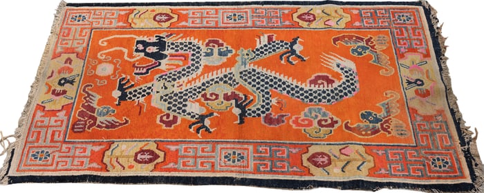 Antique Tibetan Rug Dragon Motif, 64 1/2" x 43 1/2"